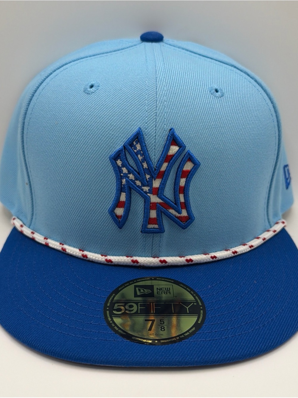 New York Yankees New Era 59Fifty 2025 July 4th Fitted Hat Powder Blue Size 7 5/8